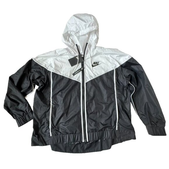 Nike Womens 2X Windbreaker Jacket Full Zip Black White AH2858-011 NEW Windrunner - Picture 1 of 11